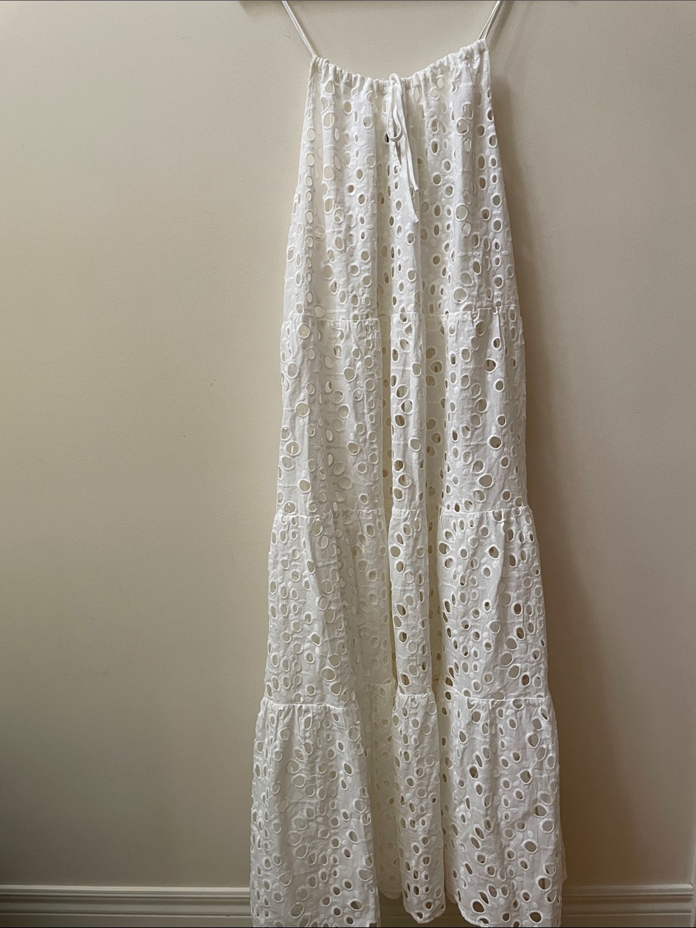 dkny cotton eyelet tiered maxi halter beach coverup